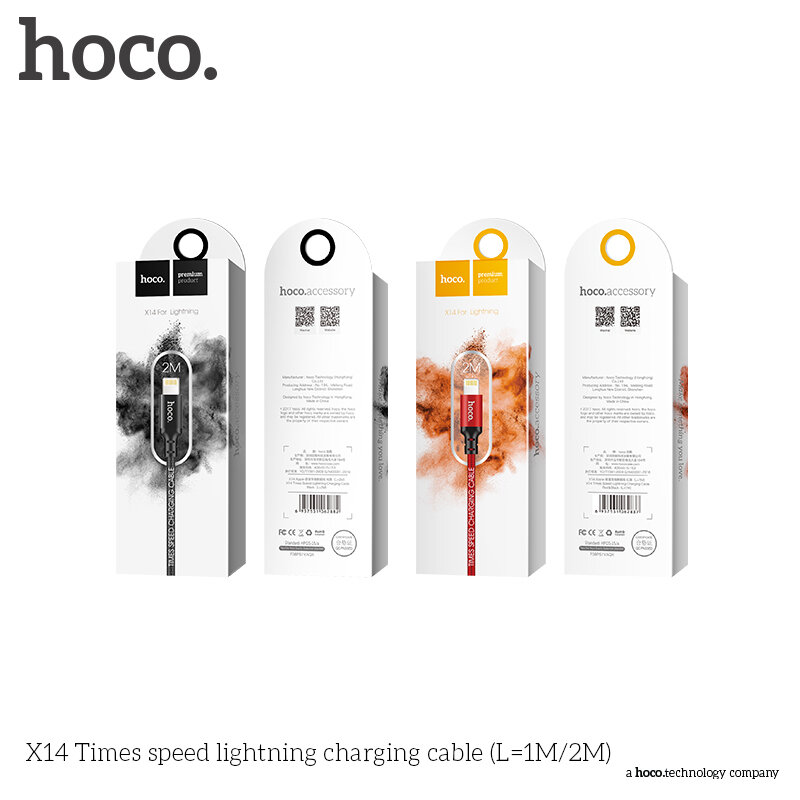 Кабель в тканевой оплетке USB - Lightning Hoco X14 Times Speed 2м черный