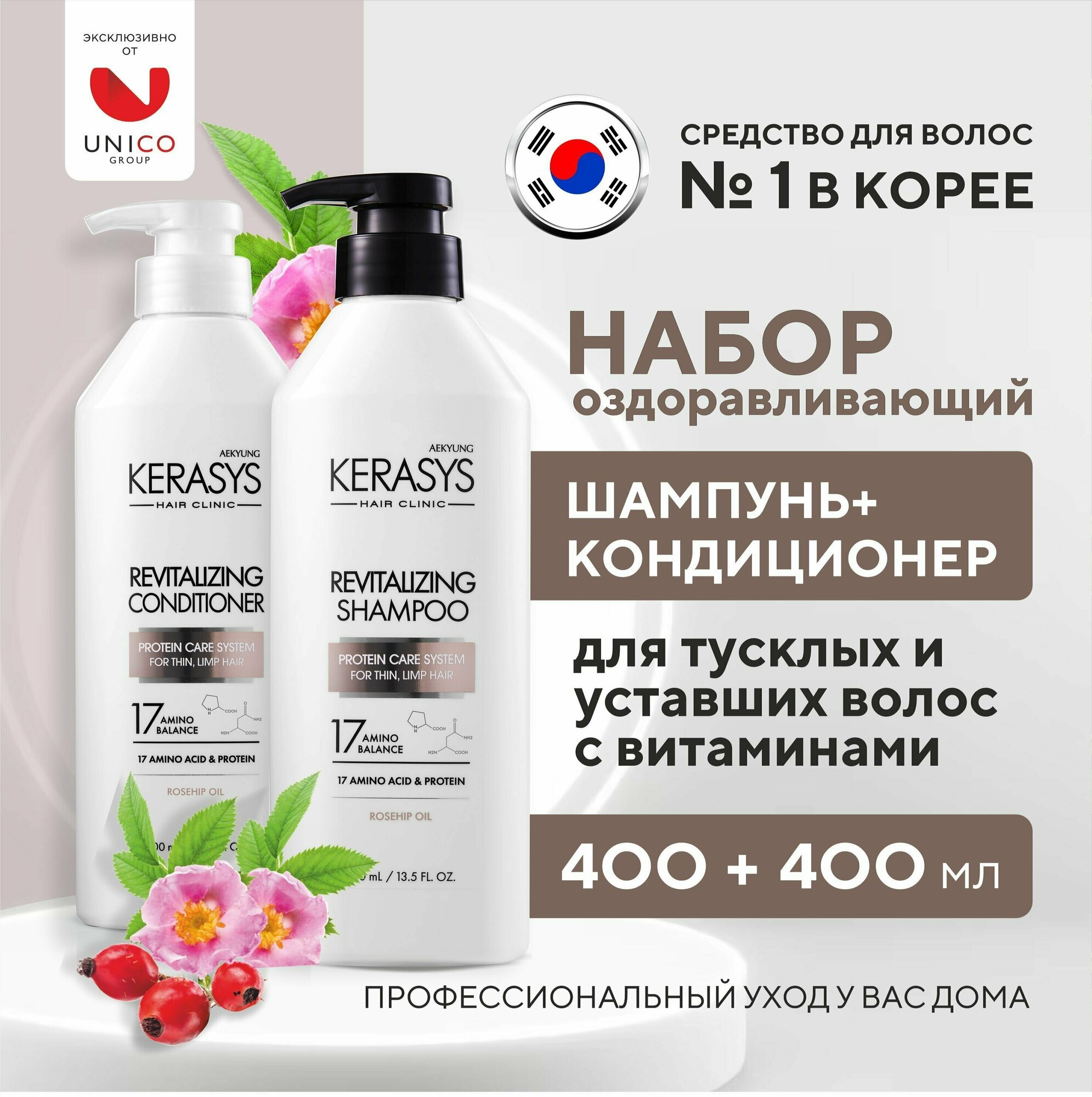 Kerasys Оздоравливающий Набор Шампунь+Кондиционер для волос 400 мл + 400 мл для тусклых и уставших волос