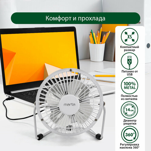 Вентилятор настольный MARTA MT-FN2545 белый 40900₽