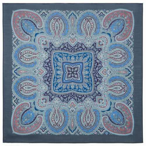 Платок Павловопосадская платочная мануфактура, 89х89 см, синий, серый