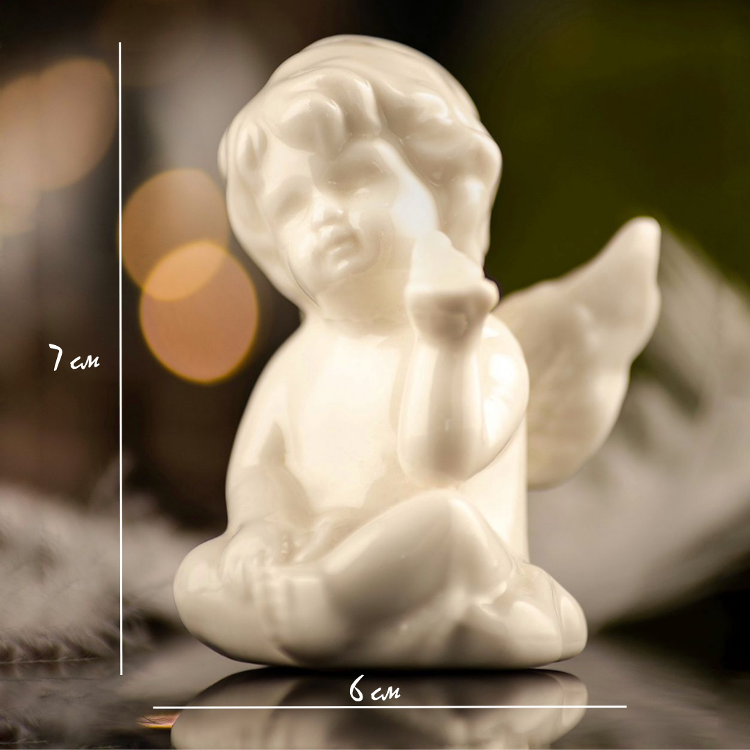 Фигурка фарфоровая сувенир "Ангел", 7 см, белый с птичкой