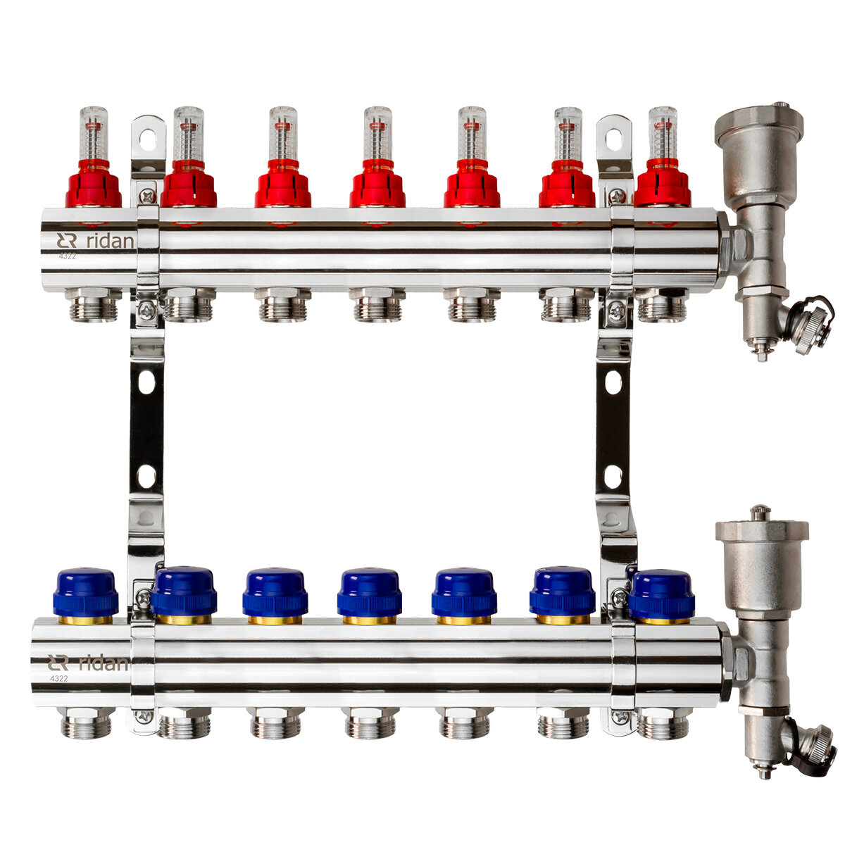 Комплект коллекторов Ридан FHF-7RF set с расходомерами, кронштейнами и воздухоотводчиками, 7 конт.