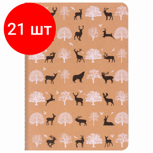 Комплект 21 шт, Тетрадь 40 л. в клетку обложка крафт, бежевая бумага 70 г/м2, сшивка, А5 (147х210 мм), NATURE, BRAUBERG, 403758