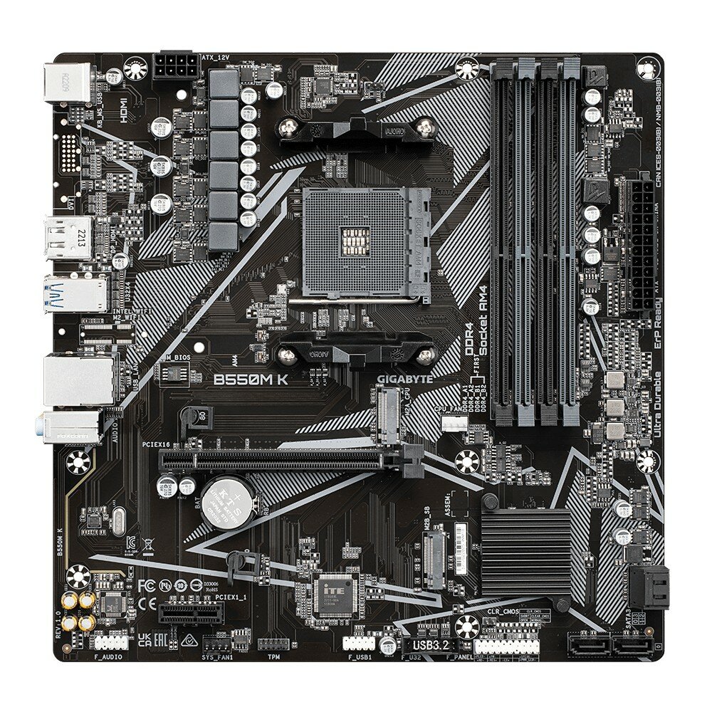 Материнская плата GIGABYTE B550M K (AM4/B550/4xDDR4/ATX/RAID/DVI, HDMI, VGA) (B550M K)