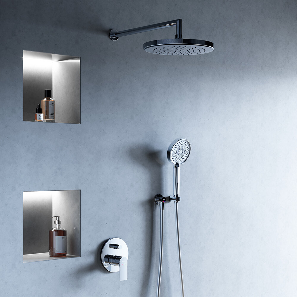 фото Душевая система Damixa Apollo 947520000, встраиваемая, со смесителем, тропическим душем, ручной лейкой, хром, гарантия 10 лет, Дания