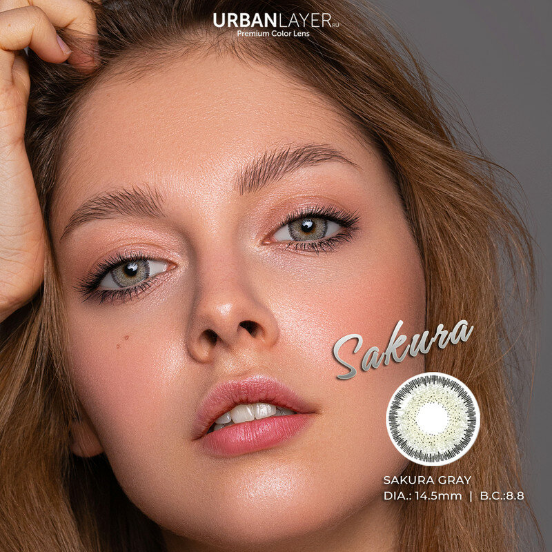 Цветные контактные линзы без диоптрий URBAN LAYER ru Sakura Gray 0.00 / 14.5 / 8.8 / 2шт.