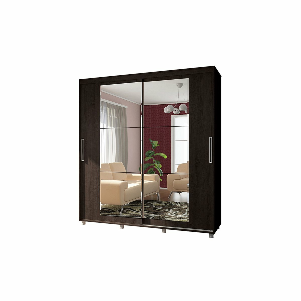 фото Шкаф-купе "Комфорт-12 прайм" 2,0 м с прямоугольным зеркалом - венге