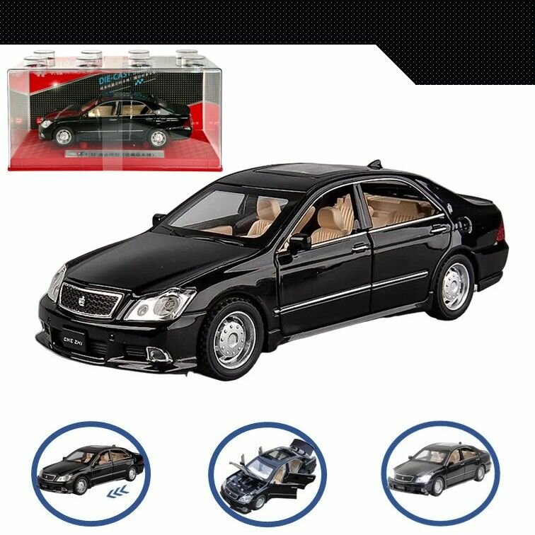 фото Машинка металлическая инерционная, игрушка детская для мальчика коллекционная масштабная модель 1:32 Toyota Crown ; Тойота Краун в боксе черный