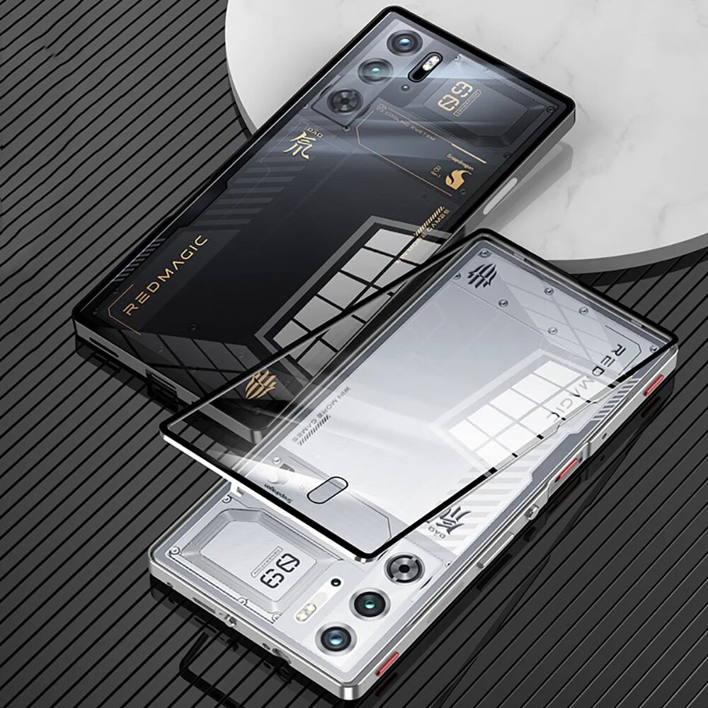 Бампер из алюминиевого сплава, стеклянный чехол для ZTE Nubia Red Magic 9 Pro Plus, блестящая металлическая рамка, противоударный чехол — фото 1