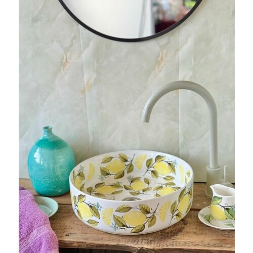 Стильная накладная раковина MADAM DE TYUL с рисунком лимоны 36см