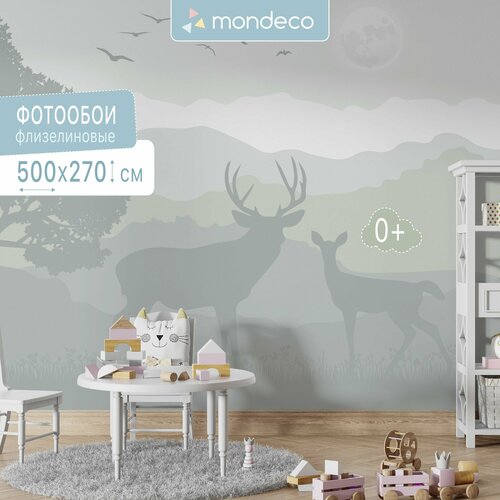 Фотообои на стену в детскую Мондеко g59 Олени 500х270 см флизелиновые, интерьерное покрытие 3д стен