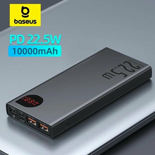 Внешний аккумулятор повер банк 10000mAh Power Bank с быстрой зарядкой QC 30 PD дисплеем Baseus Adaman Metal Digital Display 225W USB Type C PPAD070001 Черный 2900₽
