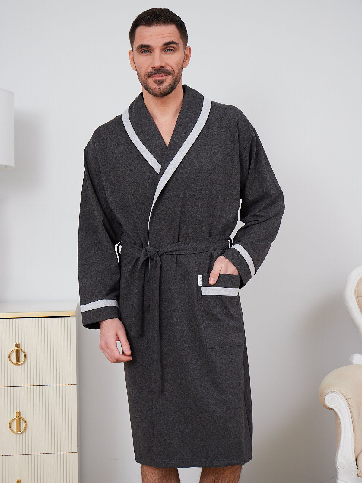 фото Халат мужской домашний на поясе Vistyle 6004-8/2, коричневый, L