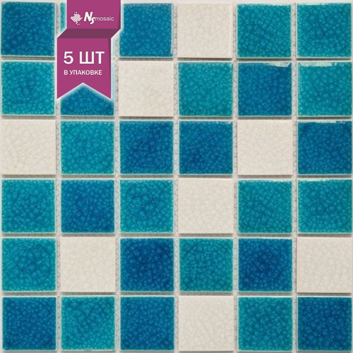 Изображение товара Мозаика керамическая NSmosaic PW4848-26, глянцевая белая/синяя, 306х306 мм, чип 48х48 мм, упаковка 5 шт