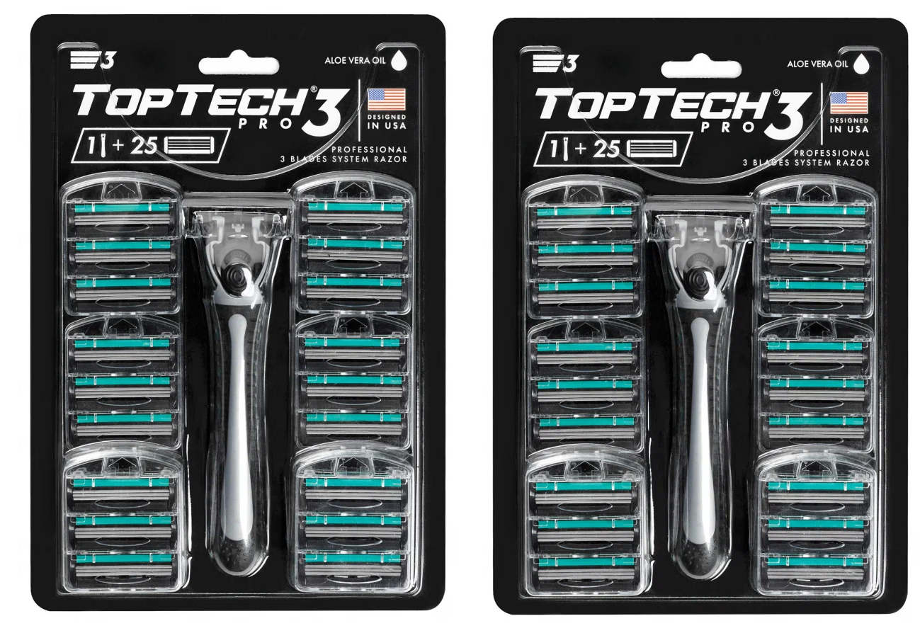 Мужская бритва TopTech PRO 3, 1 бритва + 25 сменных кассет Toptech, 2 уп