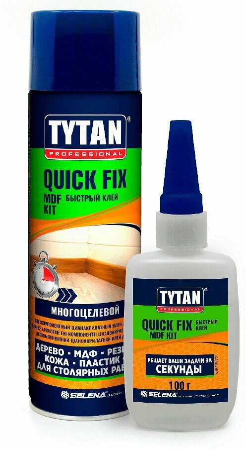 Клей цианоакрилатный Tytan Quick Fix для МДФ двухкомпонентный прозрачный 400 мл + 100 г — фото 1