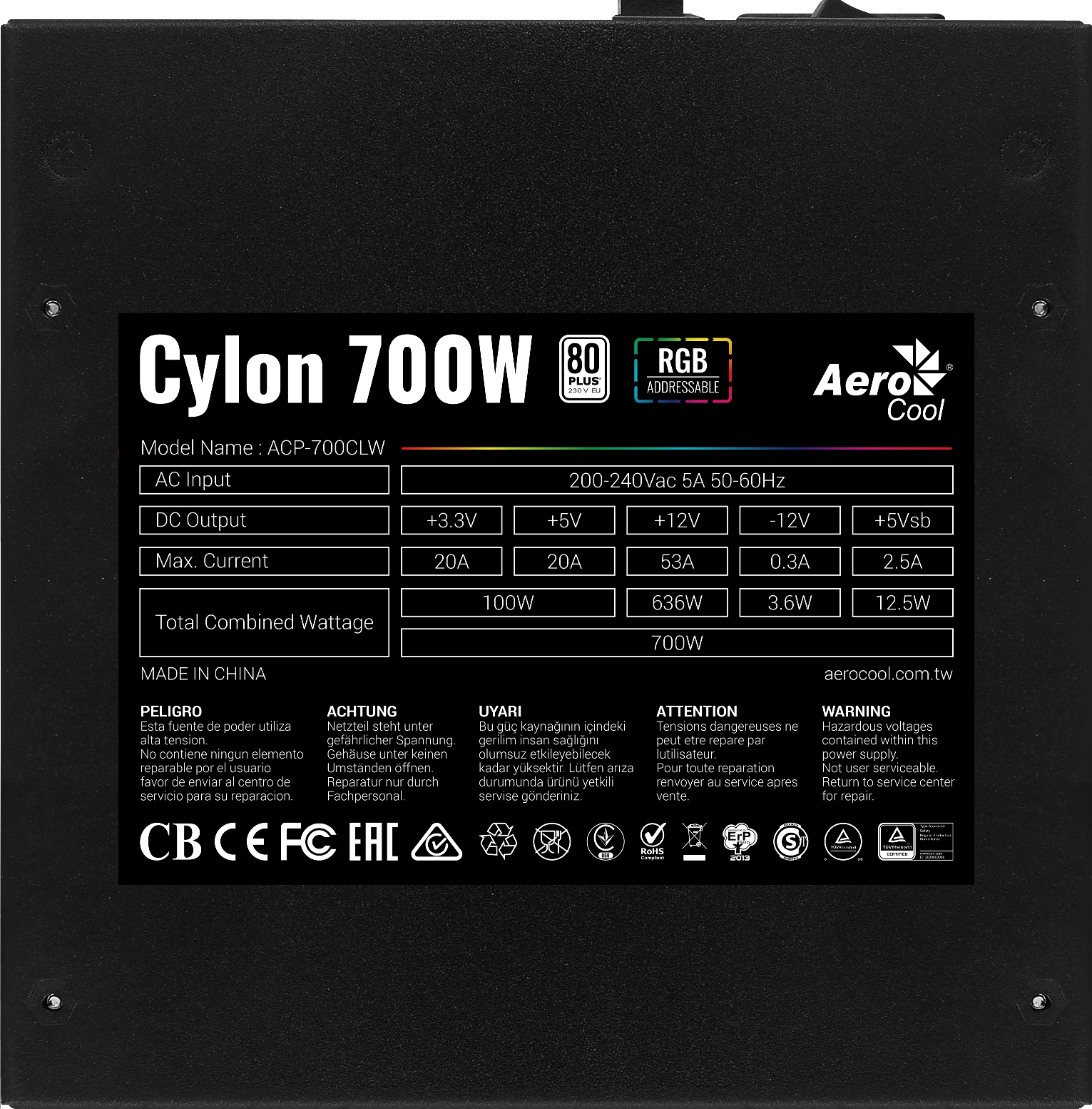 Блок питания ATX AeroCool 4718009153363 700W, 80Plus, 24+4+4pin, 120mm fan color RTL - фото №20