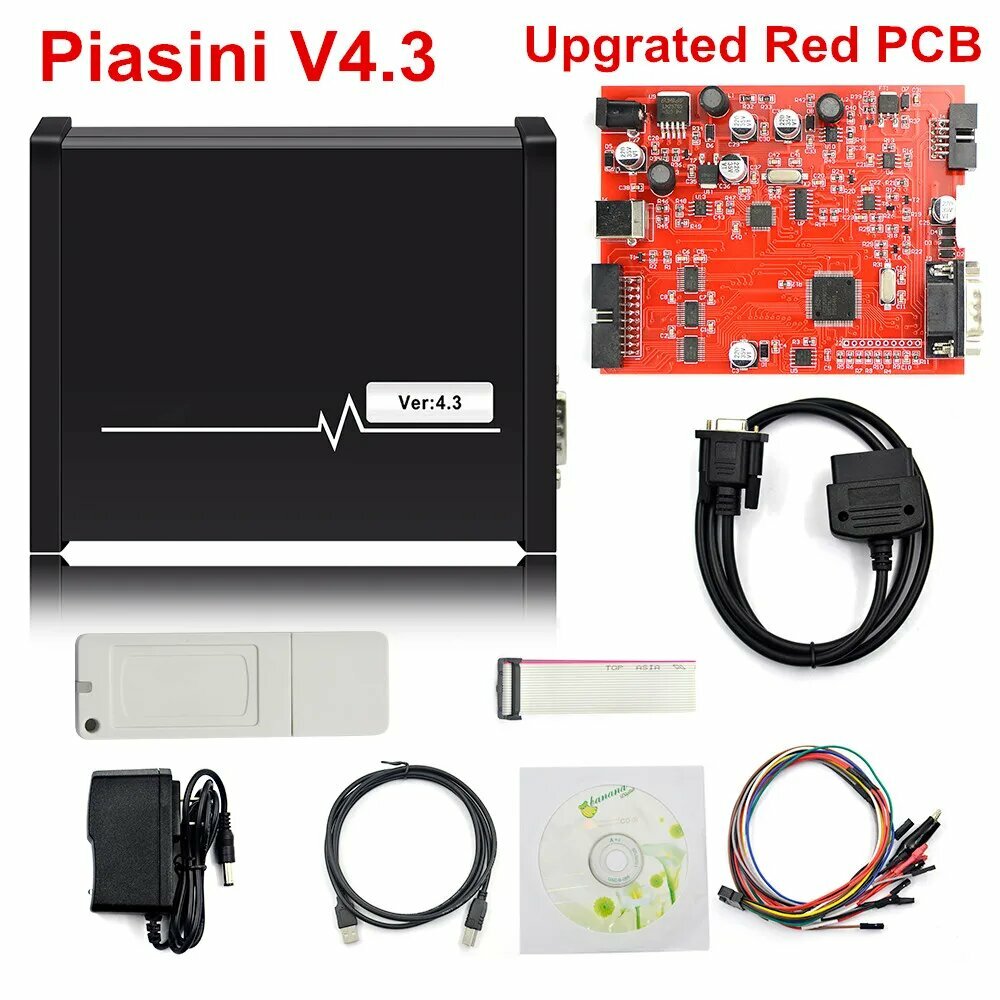 Черный программатор PIASINI v4.3 MASTER, полная версия ECU, серийный комплект (JTAG-BDM- K-line-L-line-RS232- CAN-BUS), Piasini V4.3 Red