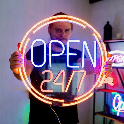 Изображение товара Неоновая вывеска Open 24/7, 50х50 см, разноцветная