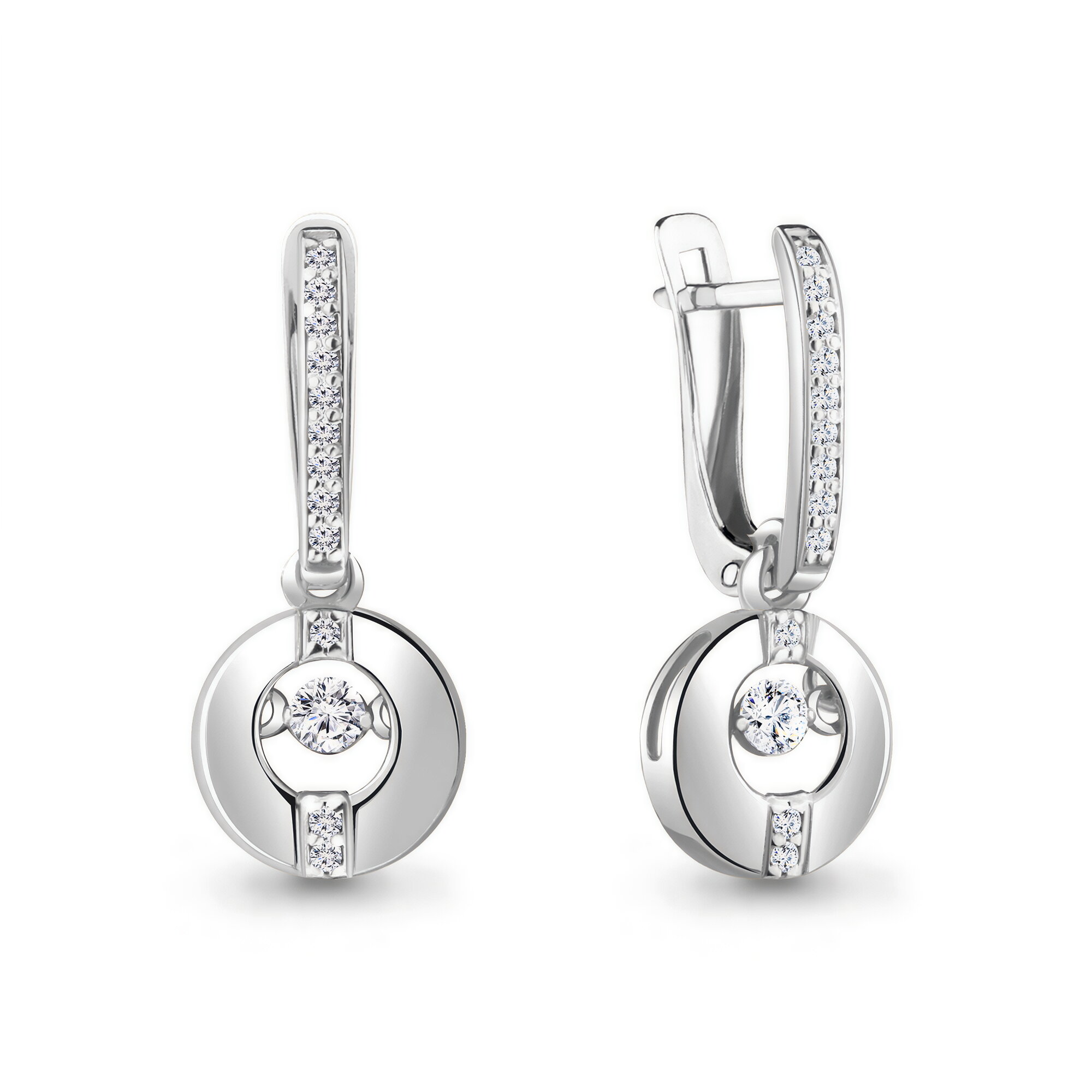 Серьги с подвесками, серебро, 925 проба, родирование, фианит