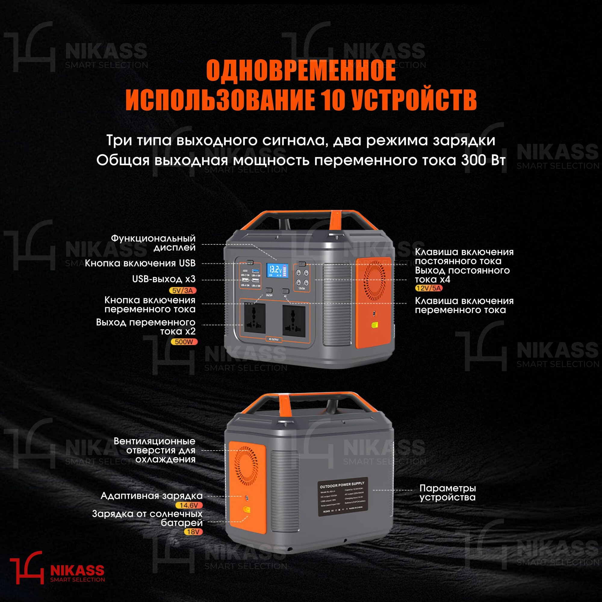 Портативная зарядная станция 300 Вт 72000 mAh NIKASS с розеткой — фото 1