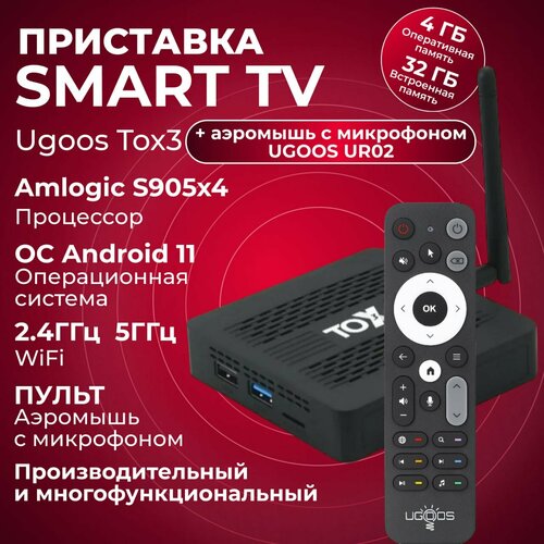 TOX3 432 Ugoos UR02 аэромышь с микрофоном Смарт ТВ приставка для телевизора на Android 2я ревизия 2024 года 8490₽