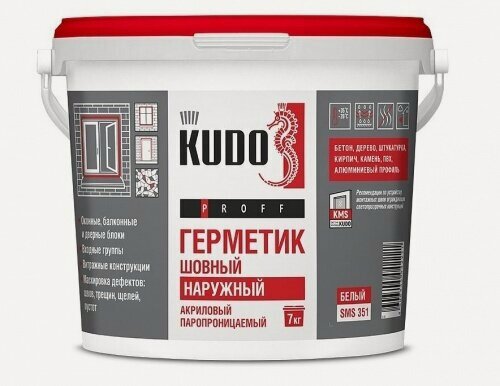 Изображение товара Герметик акриловый паропроницаемый шовный наружный KUDO PROFF, 7 кг, SMS-351, белый