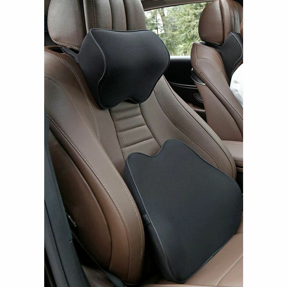 Комплект автомобильных подушек поясница+подголовник цвет черный