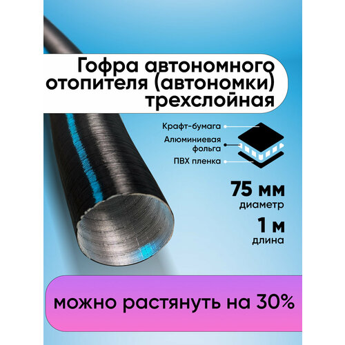 Гофра отопителя (трехслойная) 75 мм - 1 метр растягивается до 1,3 метра