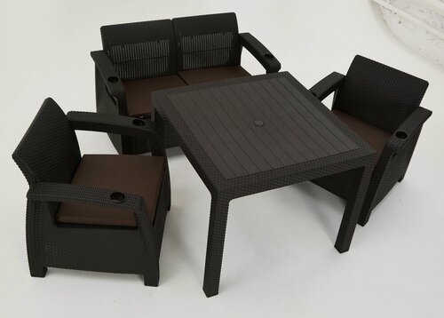Изображение товара Комплект садовой мебели HomlyGreen Set 2+1+1+Стол 94х94х74см.+подушки коричневого цвета