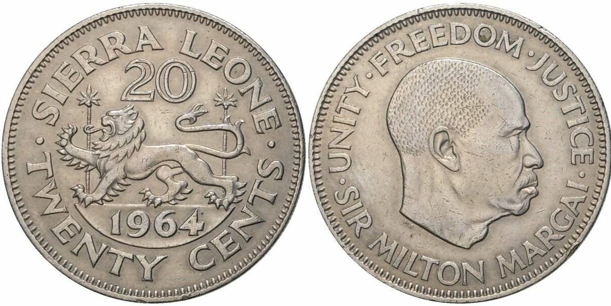 Сьерра-Леоне 20 центов 1964 Сэр Милтон Маргай VF