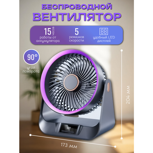 Настольный беспроводной вентилятор 5 режимов скорости 15 часов работы от аккумулятора 2490₽