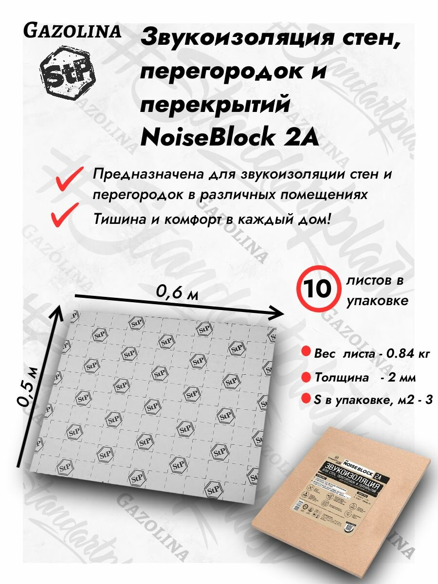 Звукоизоляция для стен перегородок и перекрытий NOISEBLOCK 2A / шумоизоляция / звукоизоляционная мембрана