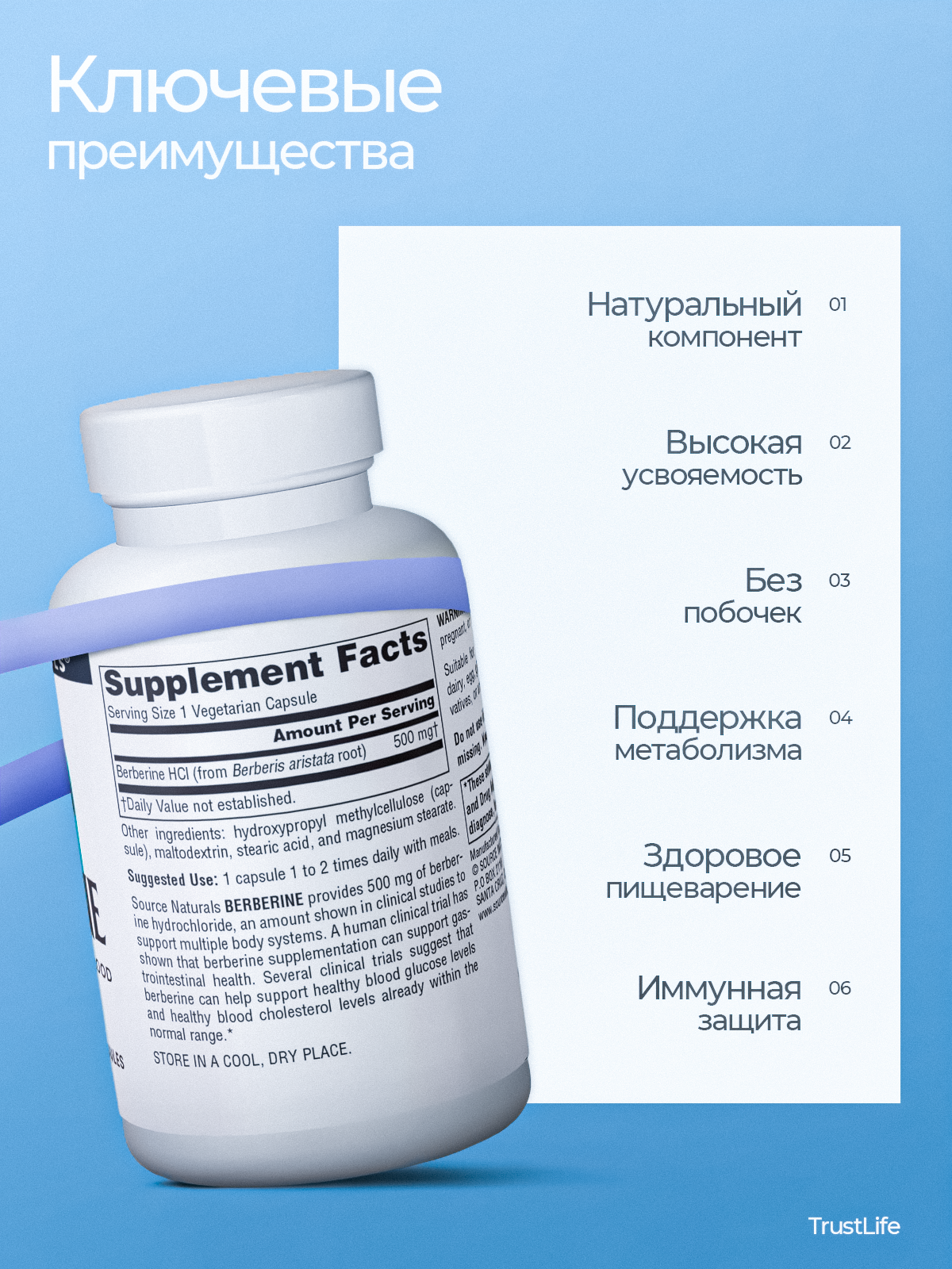 Изображение Берберин Source Naturals, 30 капсул, для похудения/сушки, США