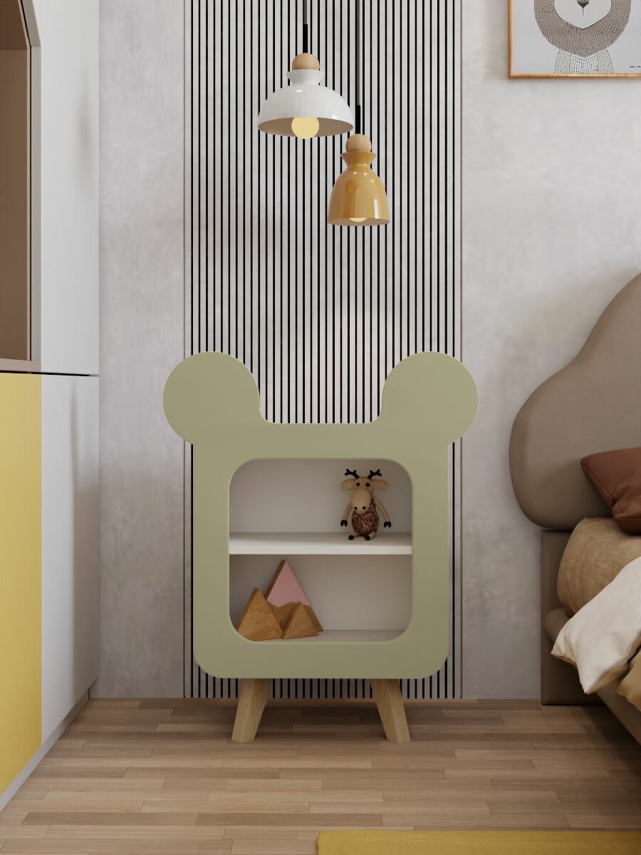 Детская тумба для игрушек Мышь фисташка 40*25*40 см/50*65 см