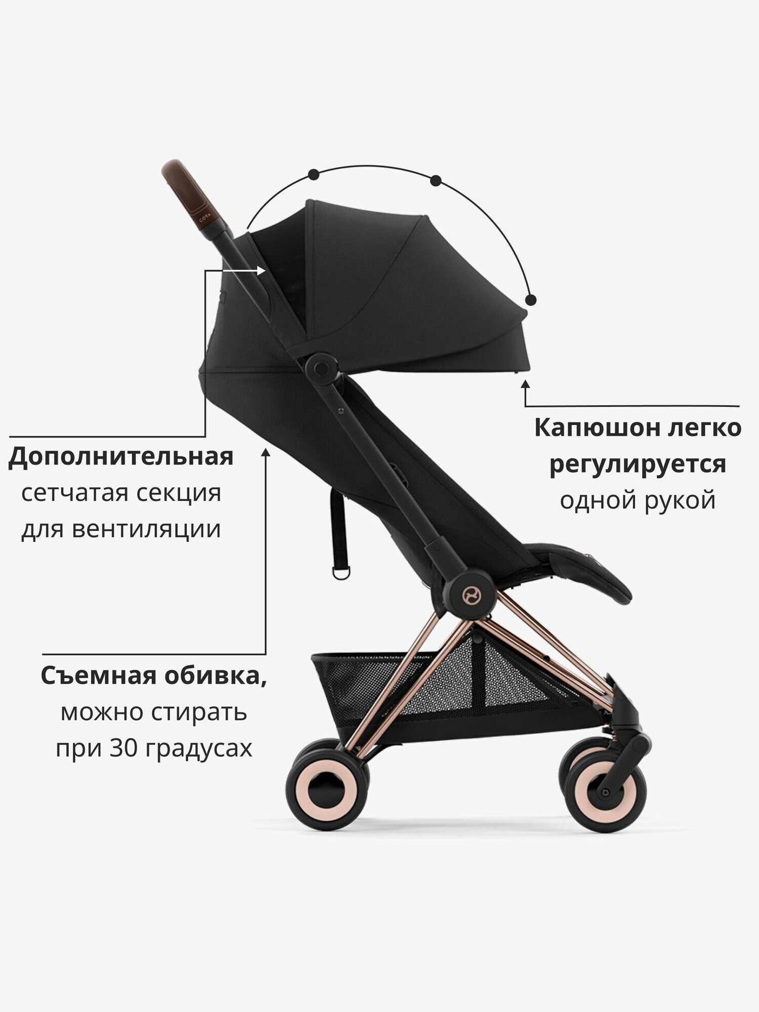 Изображение Coya Rosegold Sepia Black с дождевиком и бампером