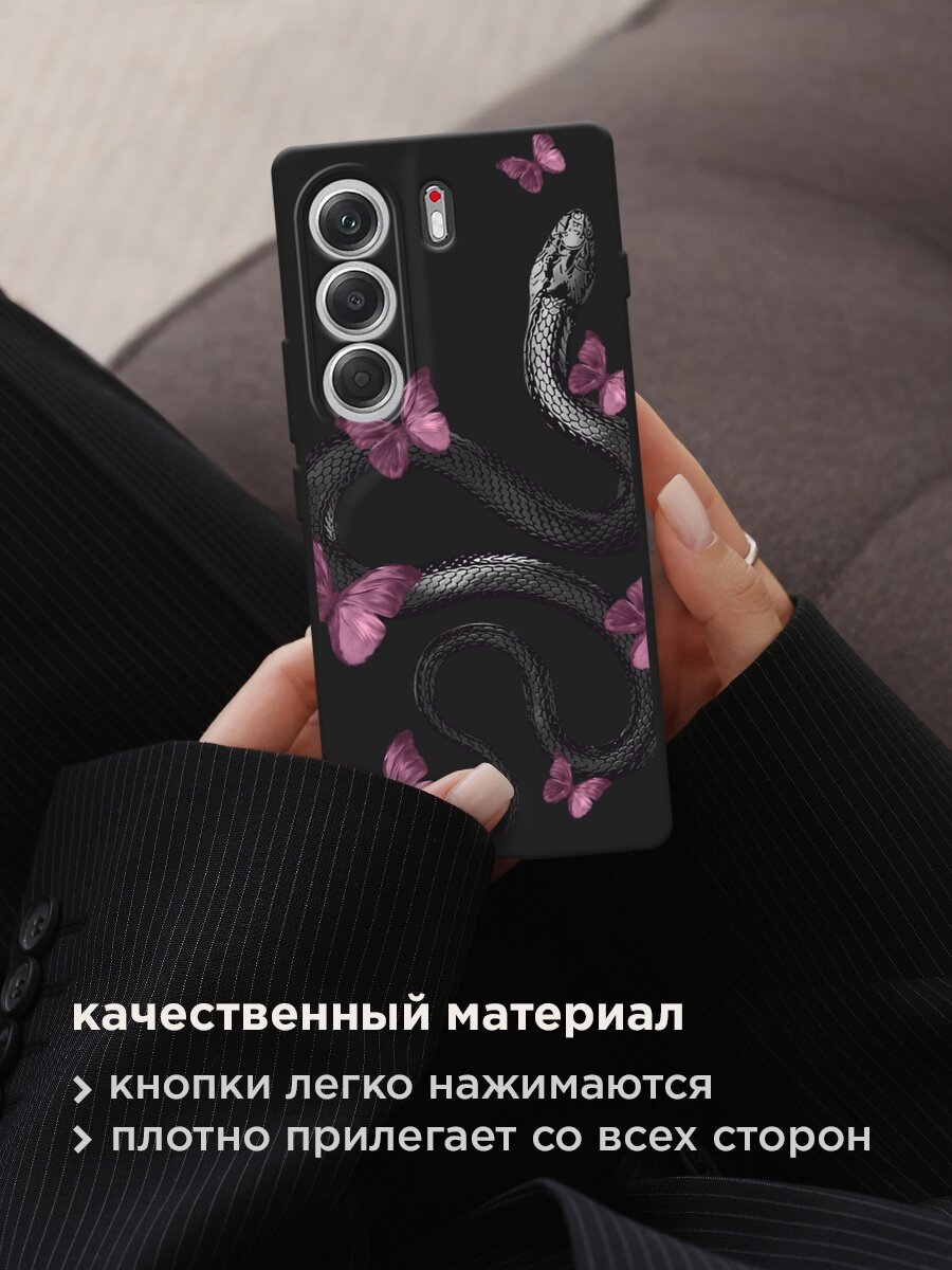 Черный матовый чехол на Tecno Camon 40 / Текно Камон 40 с принтом "Змея и бабочки" — фото 1