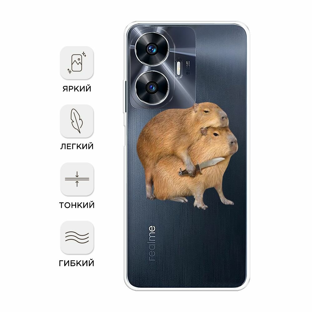 Чехол на Realme C55 / Реалми C55 с принтом "Капибара с ножом", прозрачный — фото 1