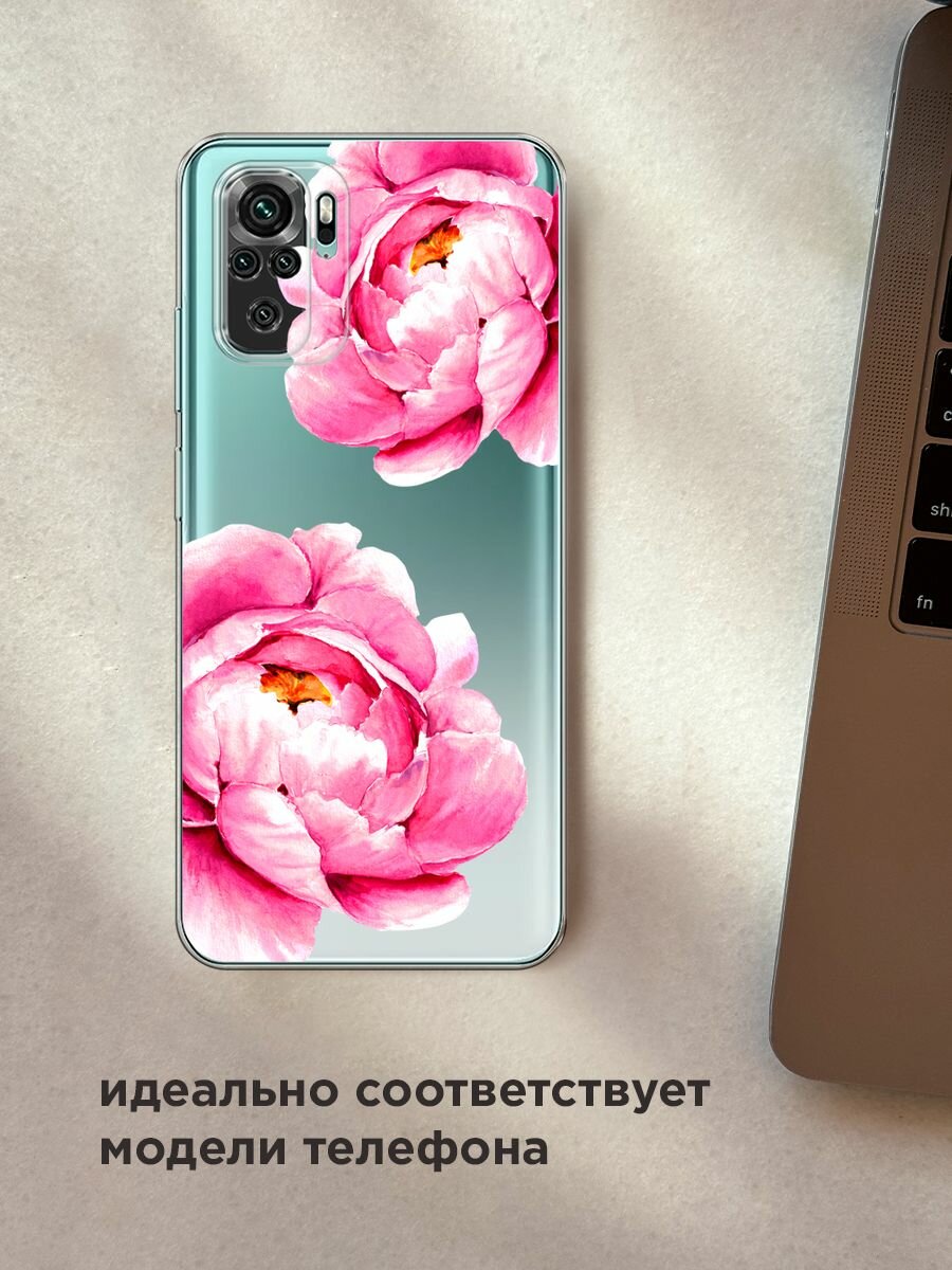 Чехол на Xiaomi Redmi Note 10/Note 10S/Poco M5s / Сяоми Редми Нот 10/Нот 10S с принтом "Open peonies", прозрачный — фото 1