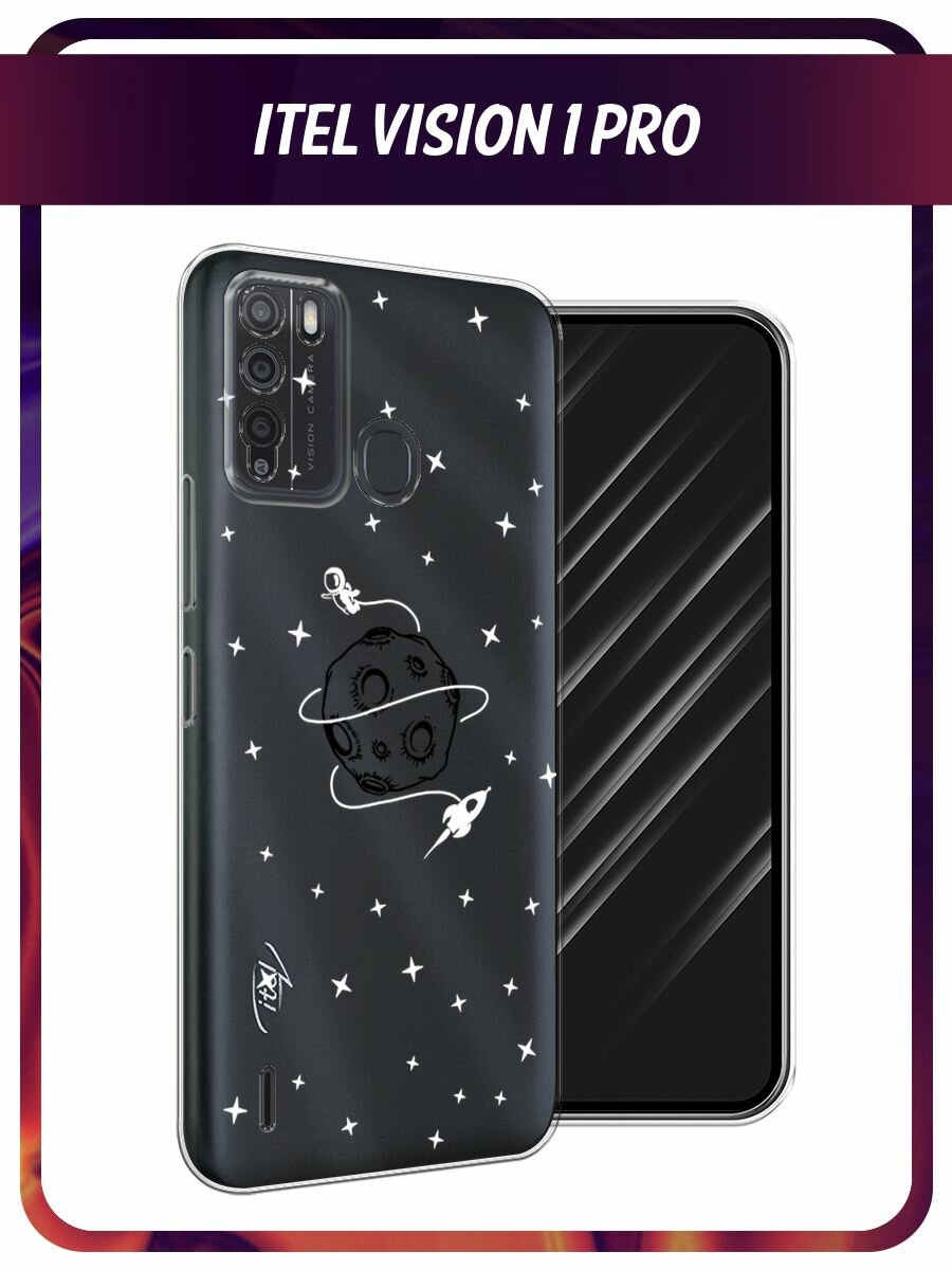 Чехол на Itel Vision 1 Pro / Ител Визион 1 Про с принтом "Полет вокруг луны", прозрачный