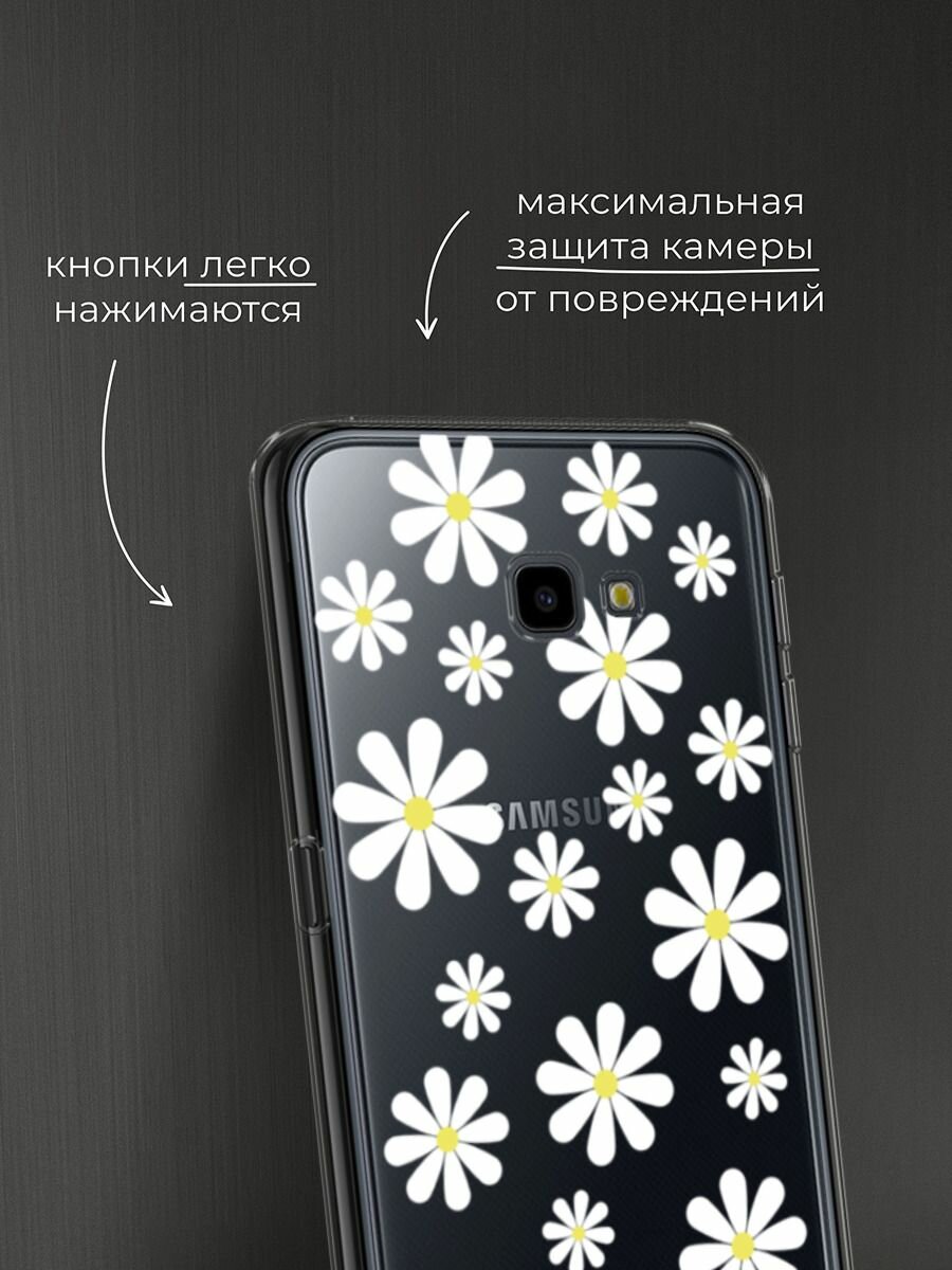 Чехол на Samsung Galaxy J4 Plus 2018 / Самсунг J4 Plus 2018 с принтом "Большие ромашки", прозрачный — фото 1