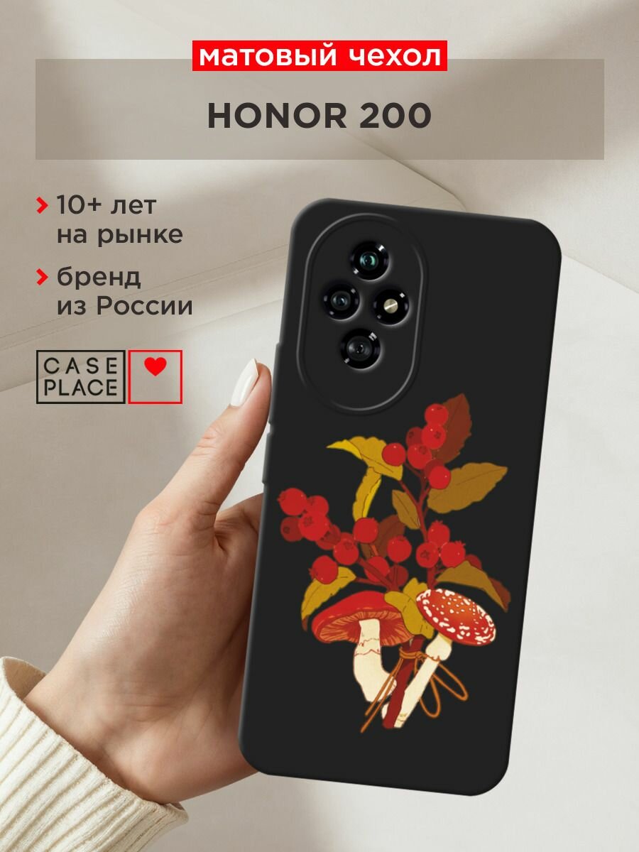 Чехол на Honor 200 / Хонор 200 с принтом "Рябина с грибами", прозрачный