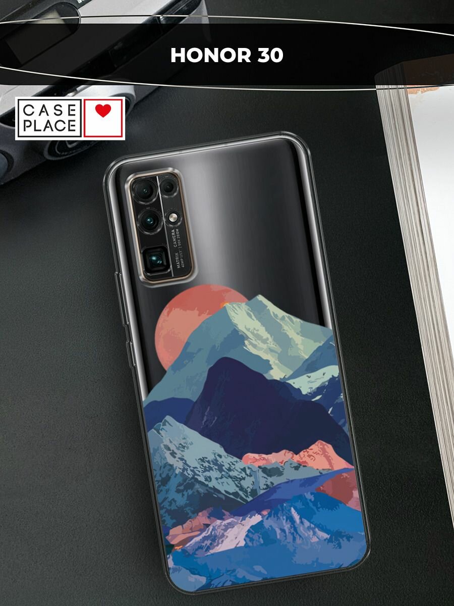 Чехол на Honor 30 / Хонор 30 с принтом "Закат в снежных горах", прозрачный