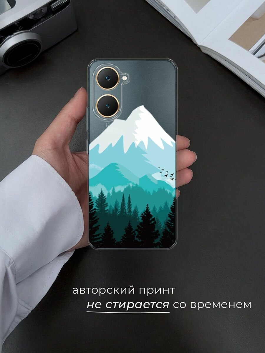 Чехол на Vivo Y03/Y18/Y18e / Виво Y03/Y18/Y18e с принтом "Синяя снежная гора", прозрачный — фото 1