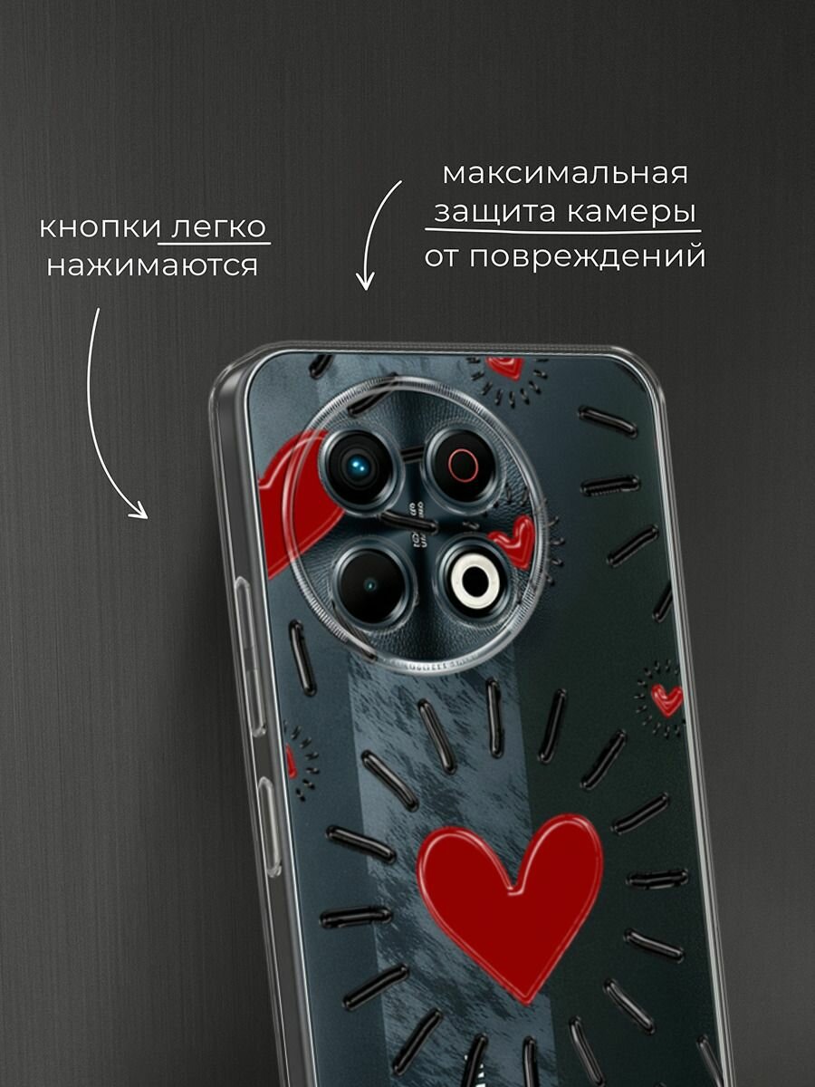 Чехол на Tecno Spark 30 Pro / Текно Спарк 30 Про с принтом "Бордовые сердца паттерн" — фото 1