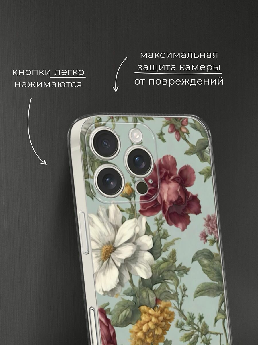 Чехол на Apple iPhone 16 Pro Max / Айфон 16 Про Макс с принтом Акварельные красные цветы — фото 1