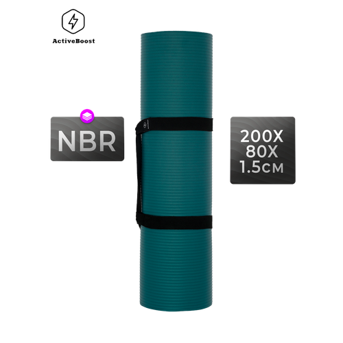 Коврик для йоги и фитнеса большой широкий нескользящий ActiveBoost 200x80x1,5 см, зеленый