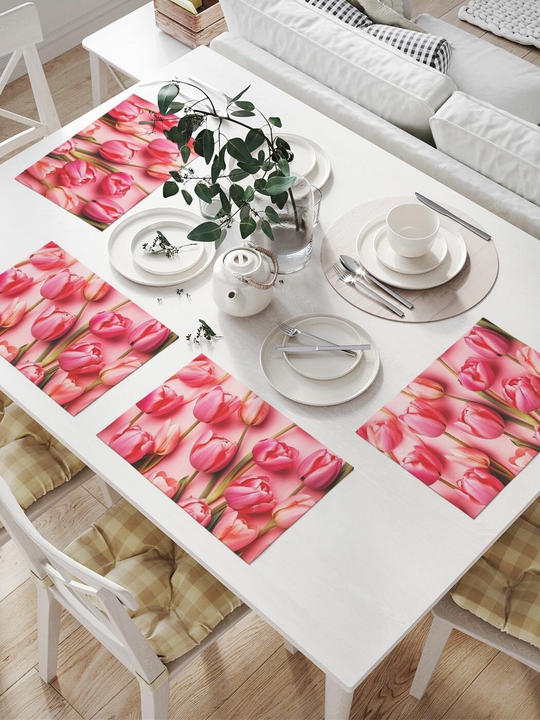 Салфетки на стол сервировочные прямоугольные "Тюльпаны", 32x46, JoyArty, серия 8 марта