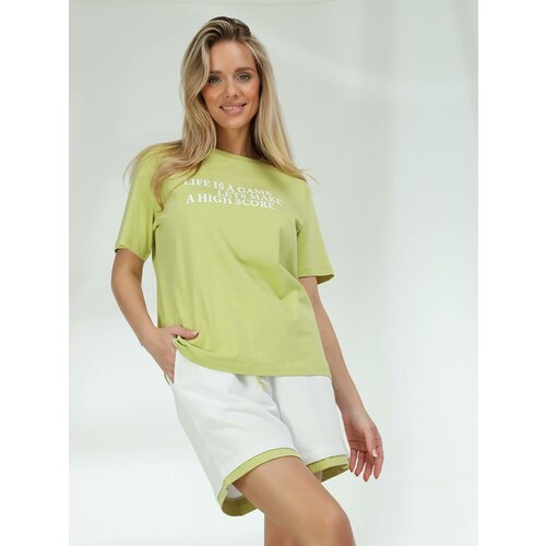 фото Костюм vitacci, футболка и шорты, силуэт свободный, размер 40/42, зеленый