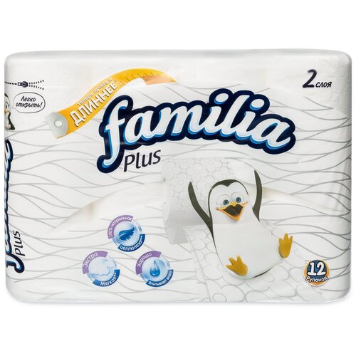 Купить Бумага туалетная Familia Plus 2-слойная белая 20.4 метра (4 рулона в упаковке), 1612726, белый, первичная целлюлоза, Туалетная бумага и полотенца